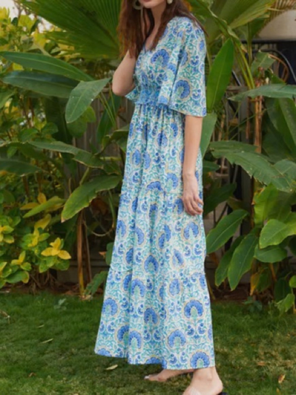 Sohana block print maxi dress cotton Zoey floral smocked tiered ruffle boho